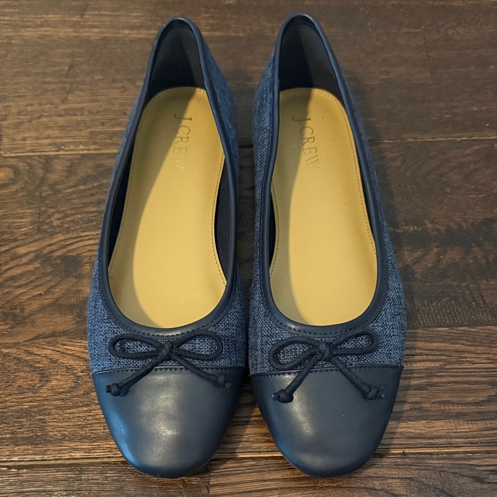 J. Crew Dark Blue Women's Loafers with Bow Detail worn once